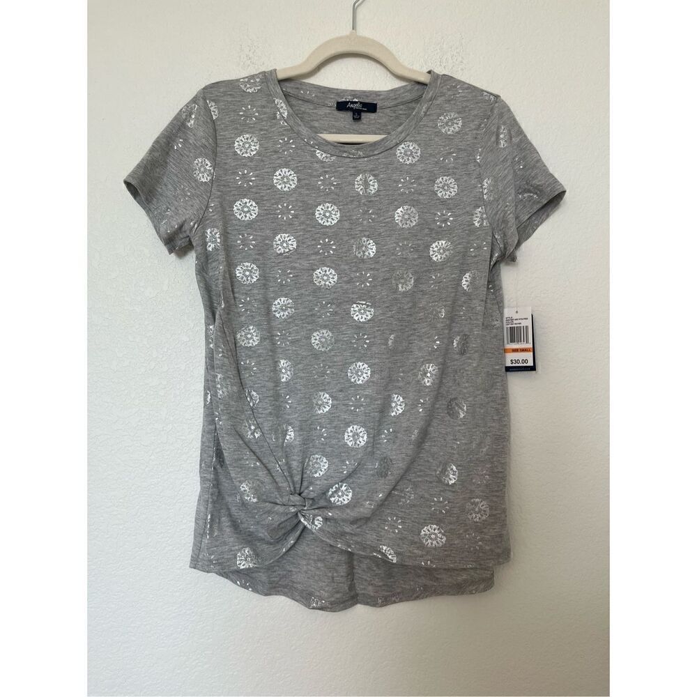 Grey and Silver Tee with Front Knot Twist NEW
